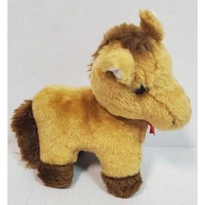 Brooklyn Doll Toy Horse Pony Plush Brown With Red Bow Stuffed Animal Toy 9"